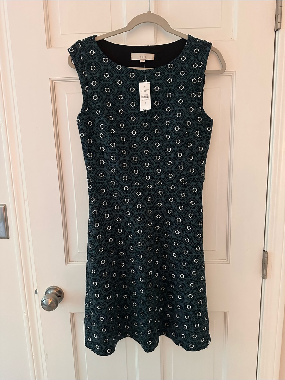 LOFT Teal Eyelet-Pattern Sleeveless Fit & Flare Dress